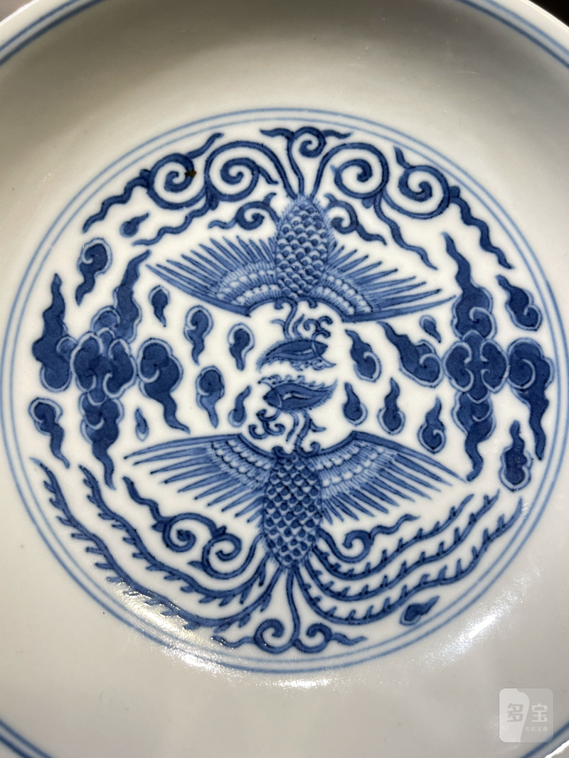 清道光 青花对头凤纹盘 - 图4